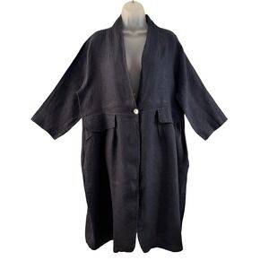 C Valentyne Linen Jacket Womens One Size Navy Blue Kimono Duster Italy Oversized